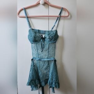 Victoria's Secret blue lace apron style chemise, SMALL